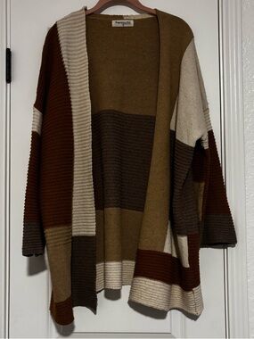 Impressions Brown Cream Colorblock Open-Front Cardigan